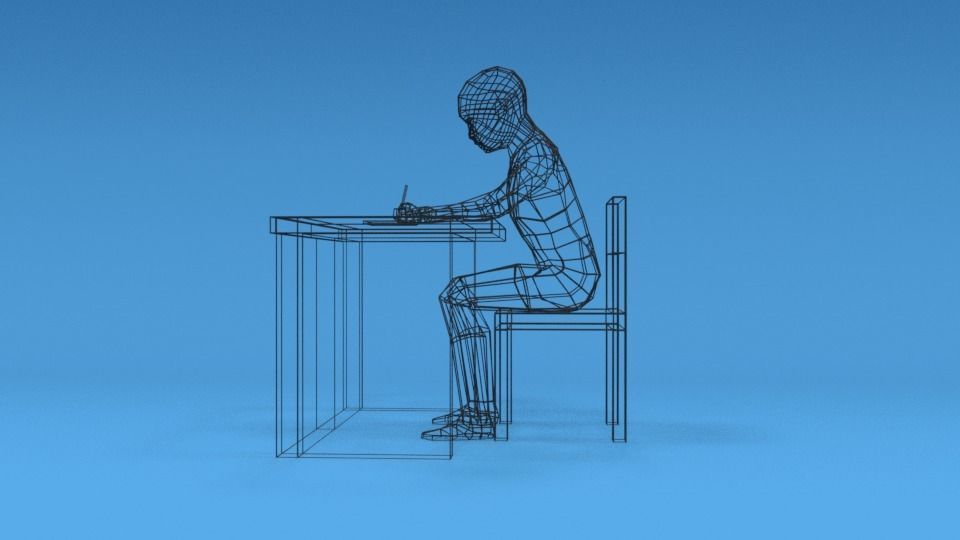 Low Poly Kid Sitting and Writing Low-poly 3D model_16