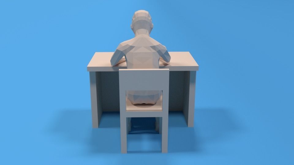 Low Poly Kid Sitting and Writing Low-poly 3D model_5