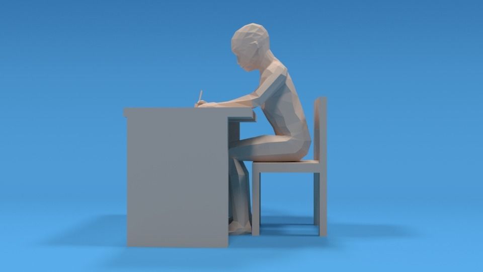 Low Poly Kid Sitting and Writing Low-poly 3D model_7