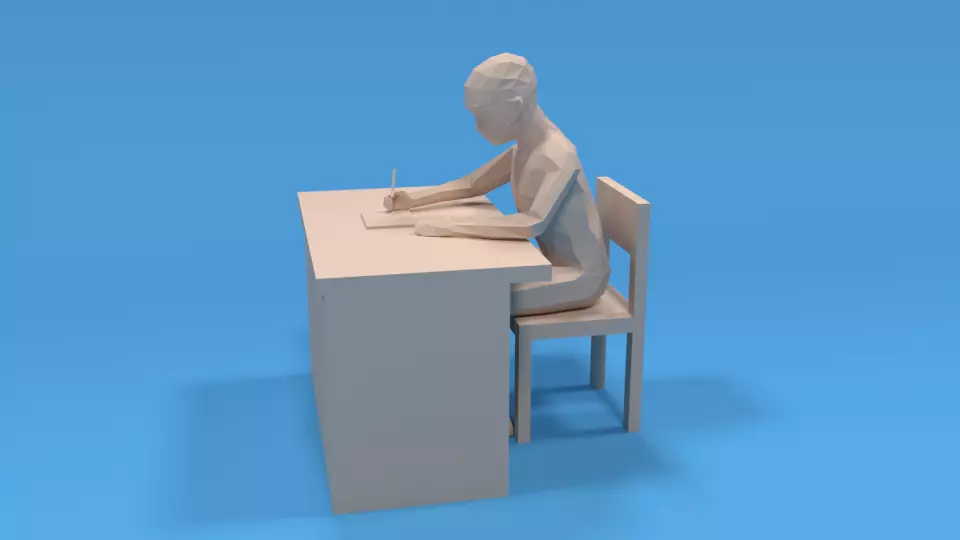 Low Poly Kid Sitting and Writing Low-poly 3D model_0