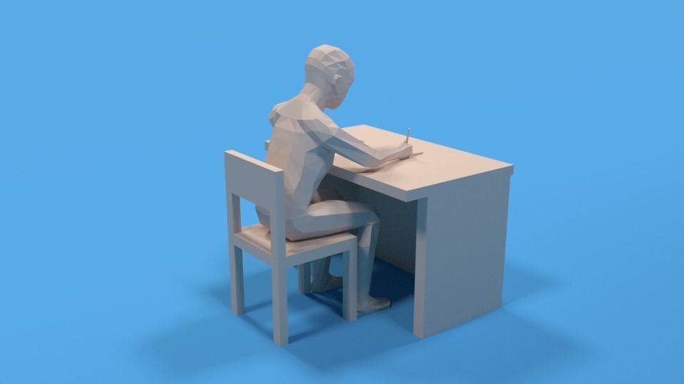Low Poly Kid Sitting and Writing Low-poly 3D model_4