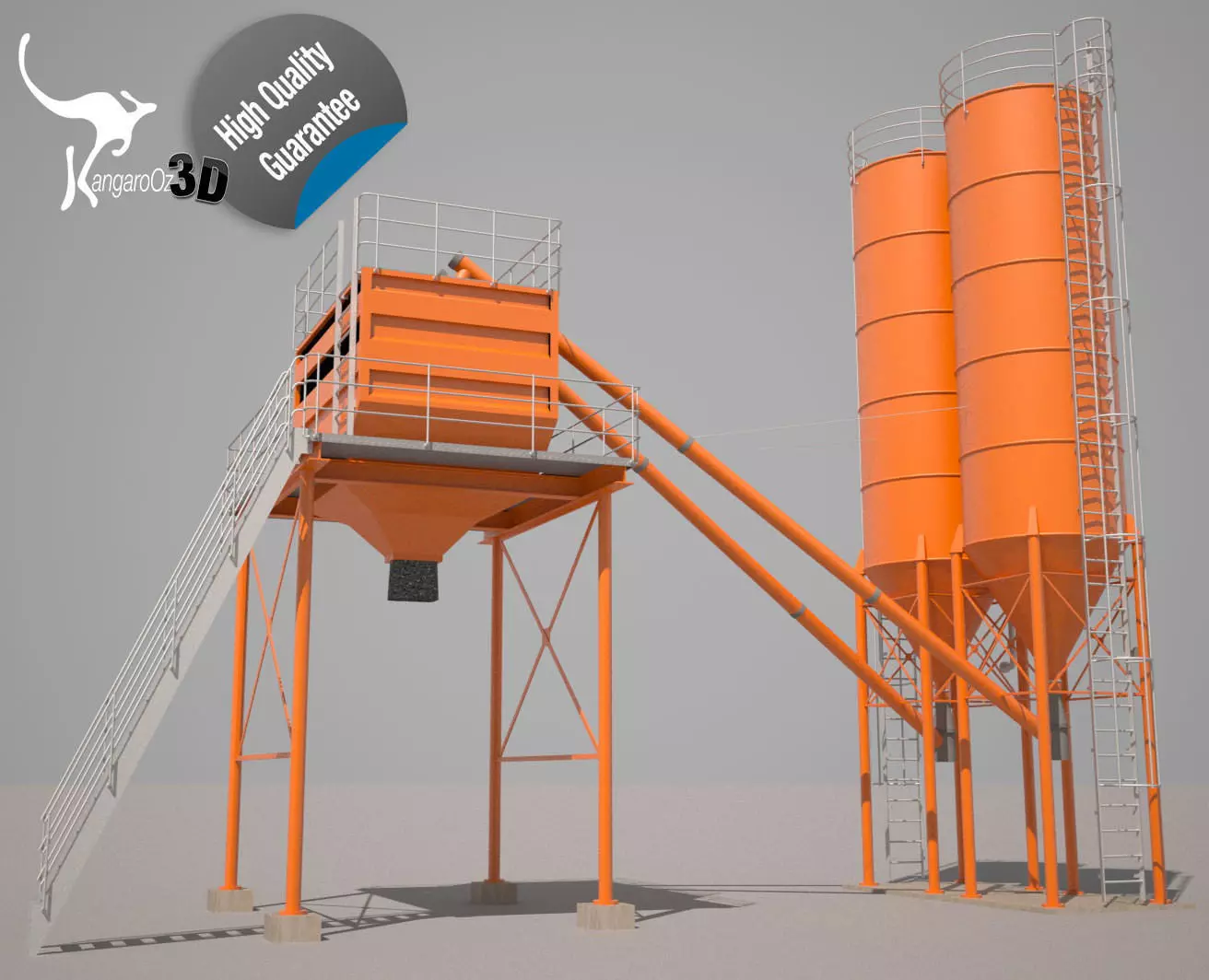 Cement silo hopper Low-poly 3D model_0