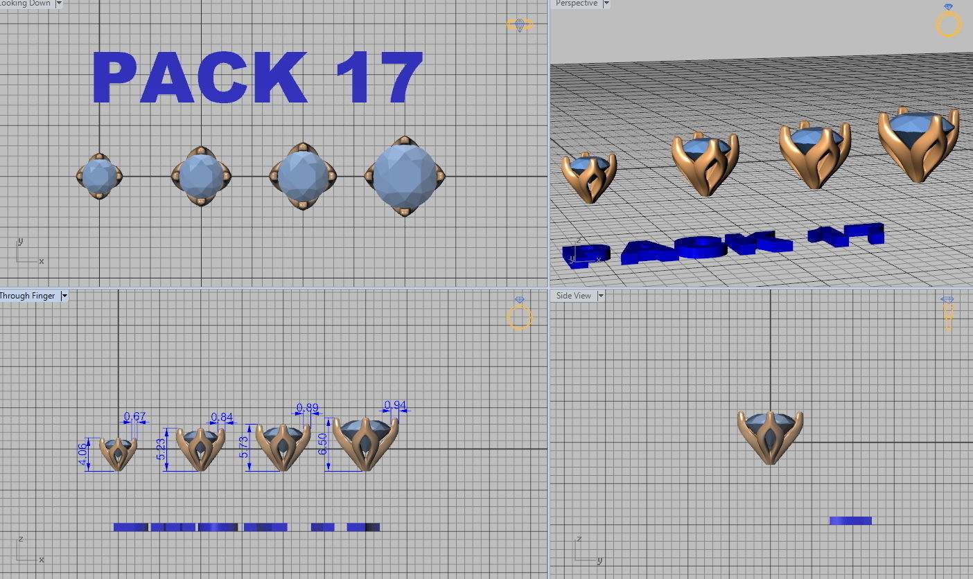 A Package of  8 Ring Heads 4 claw design printable 3dmodels  3D print model_3