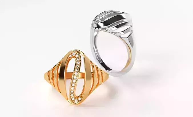 gold ribbon ring with diamonds