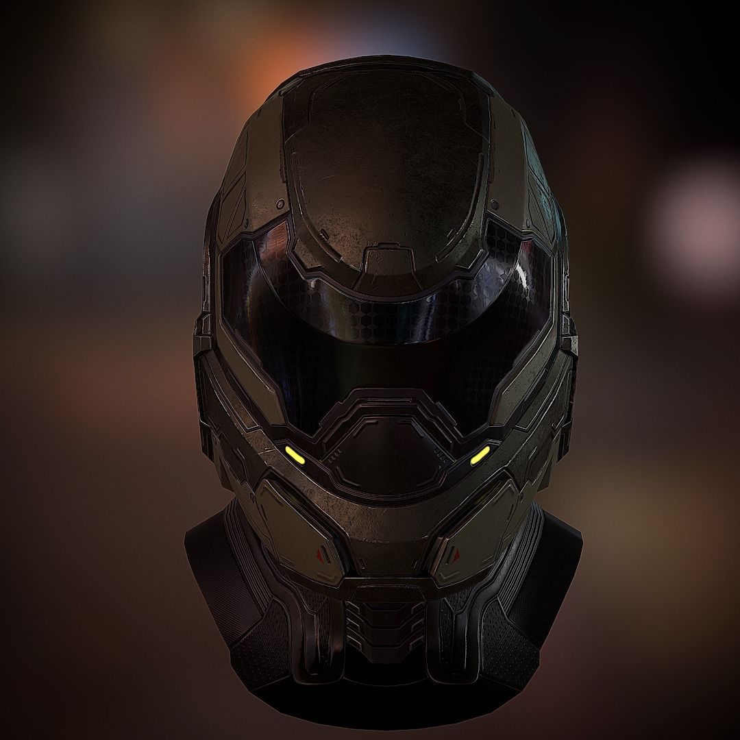 Futuristic soldier helmet Low-poly 3D model_3