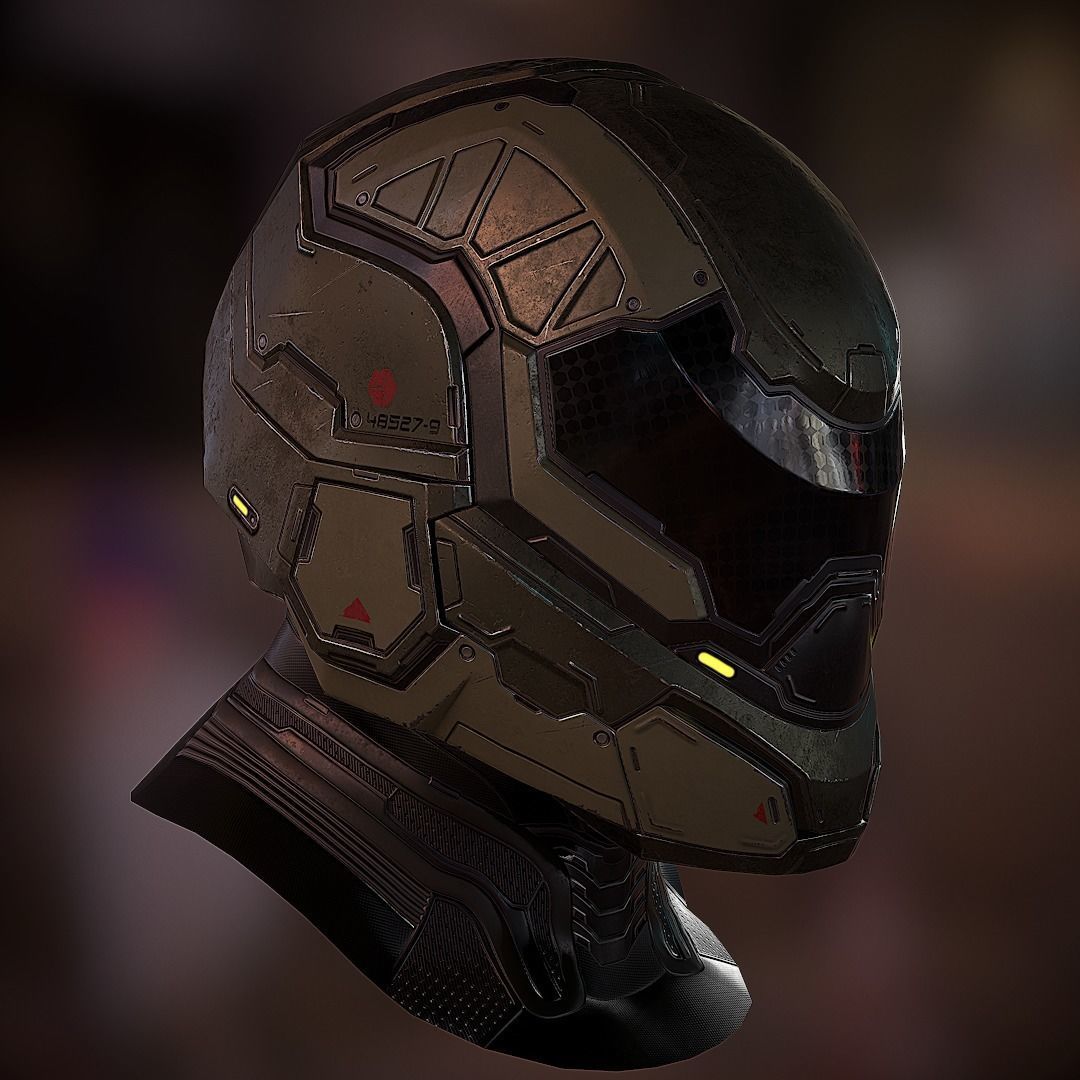 Futuristic soldier helmet Low-poly 3D model_4