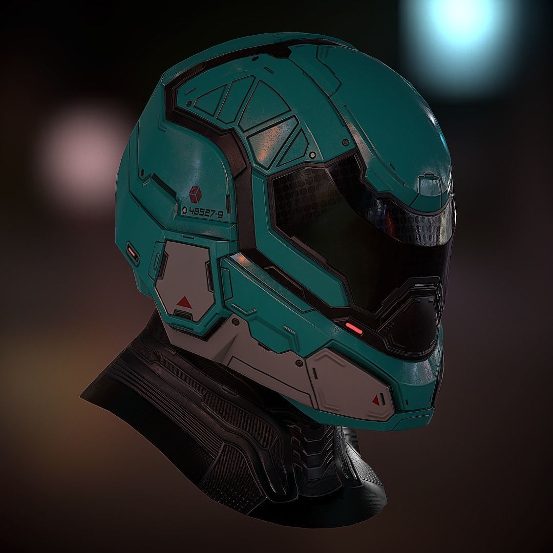 Futuristic soldier helmet Low-poly 3D model_1