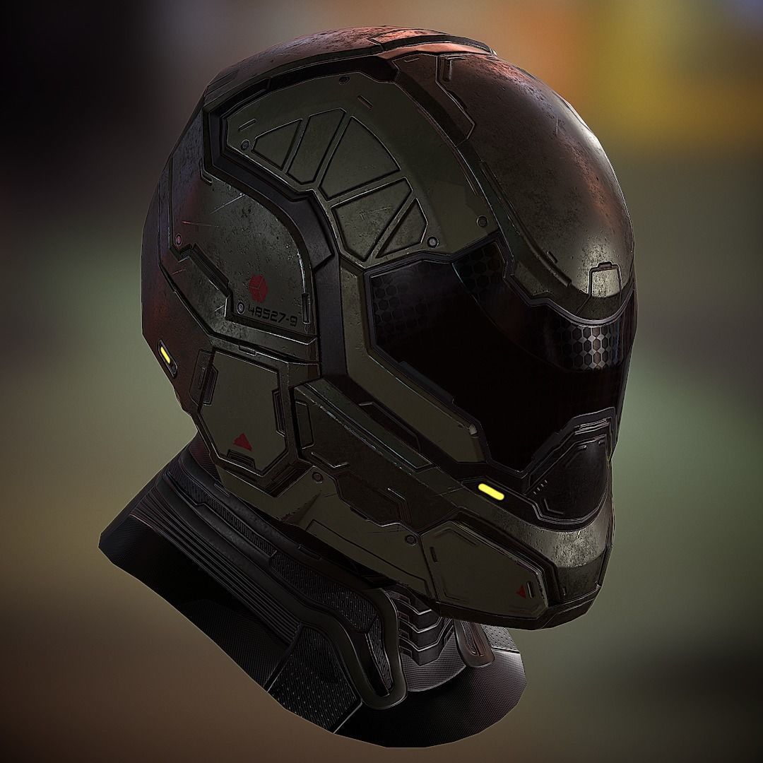 Futuristic soldier helmet Low-poly 3D model_6