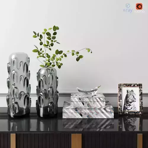 West Elm home decor set with olive green glass vase 