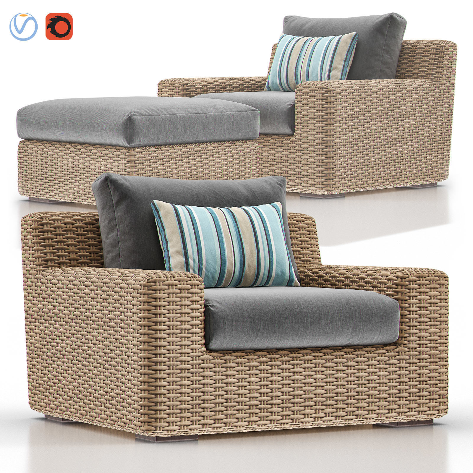 CAYMAN Outdoor Lounge with Ottoman 3D model_2