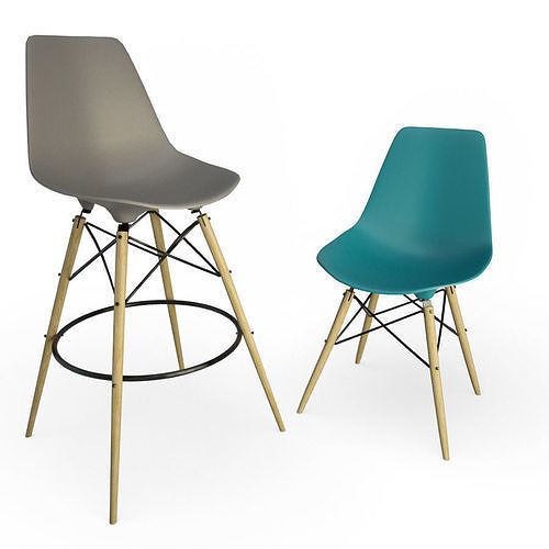 Eames Chair and Stool DSW Vitra 3D model