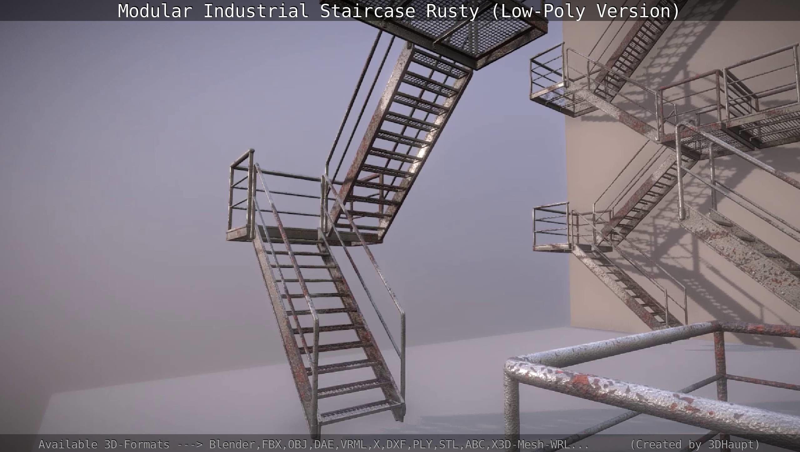 Modular Industrial Staircase Rusty - Low-Poly Version Low-poly 3D model_7