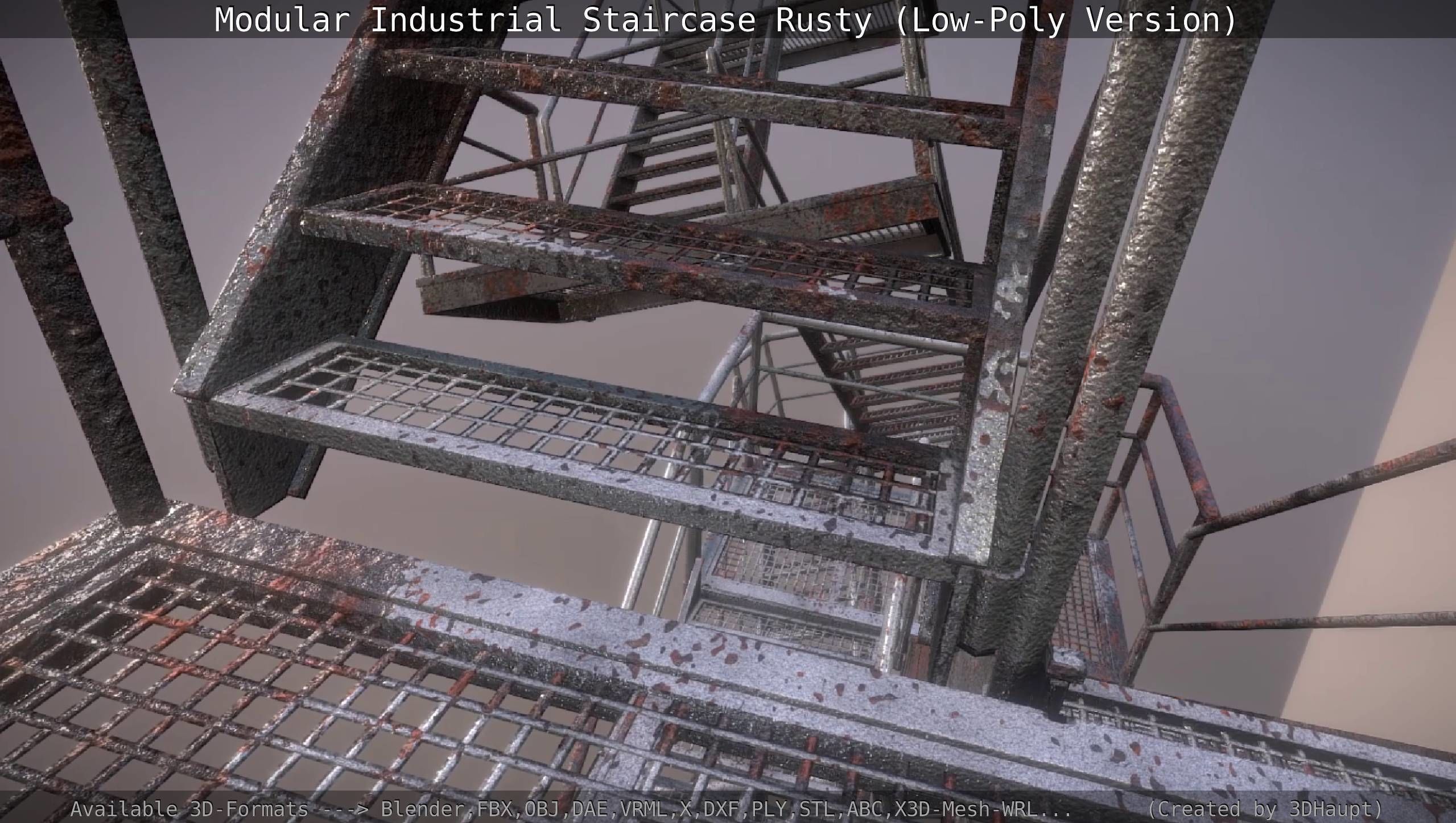 Modular Industrial Staircase Rusty - Low-Poly Version Low-poly 3D model_64