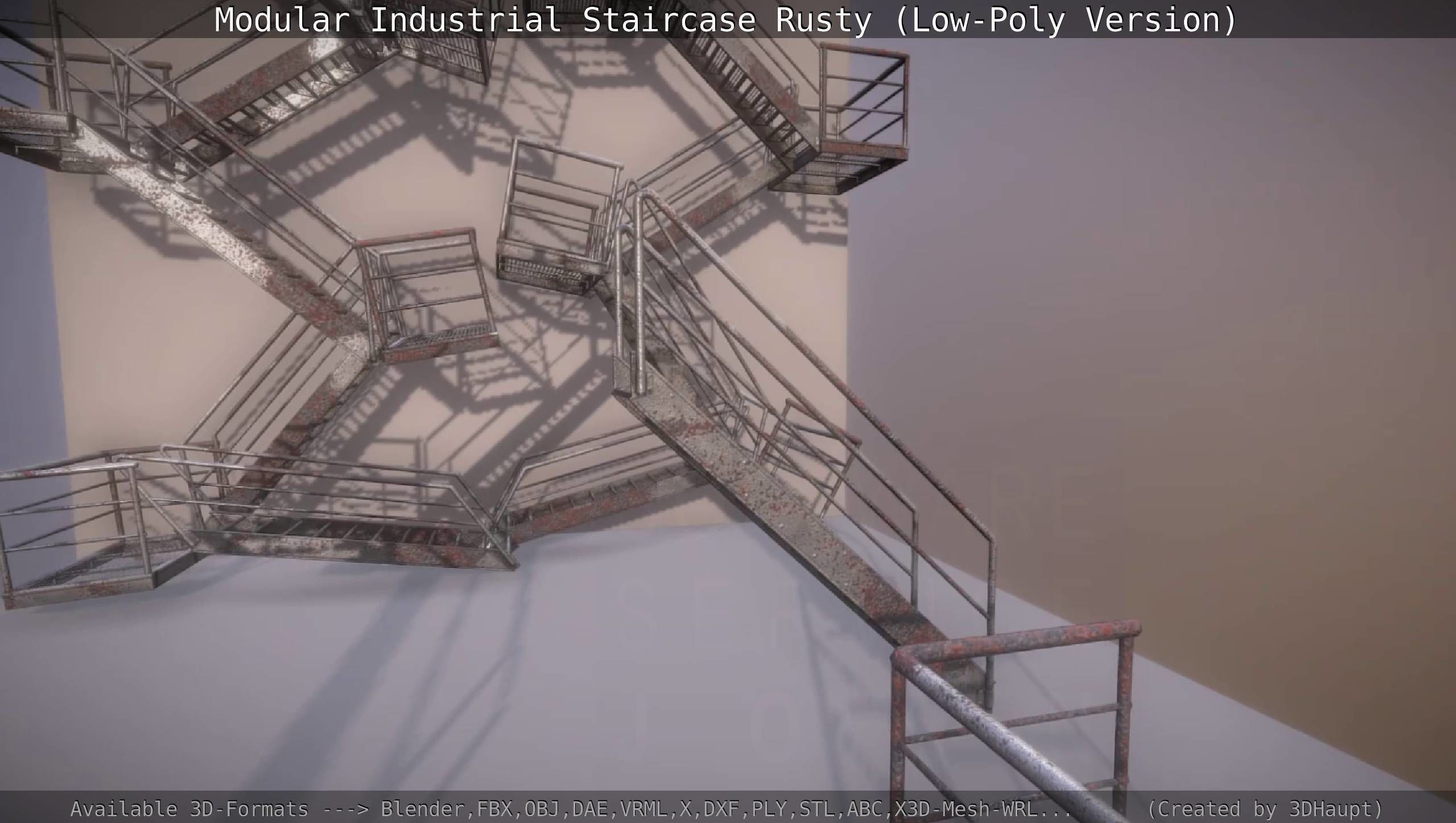 Modular Industrial Staircase Rusty - Low-Poly Version Low-poly 3D model_95