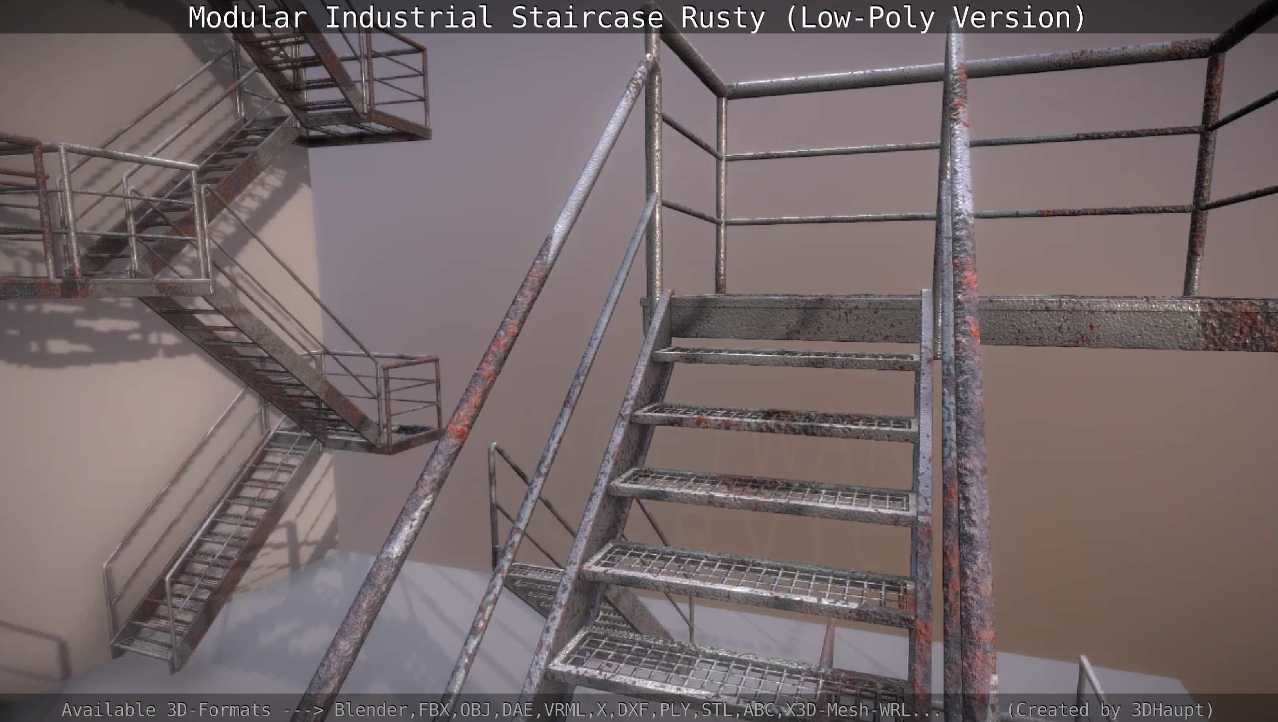 Modular Industrial Staircase Rusty - Low-Poly Version Low-poly 3D model_11