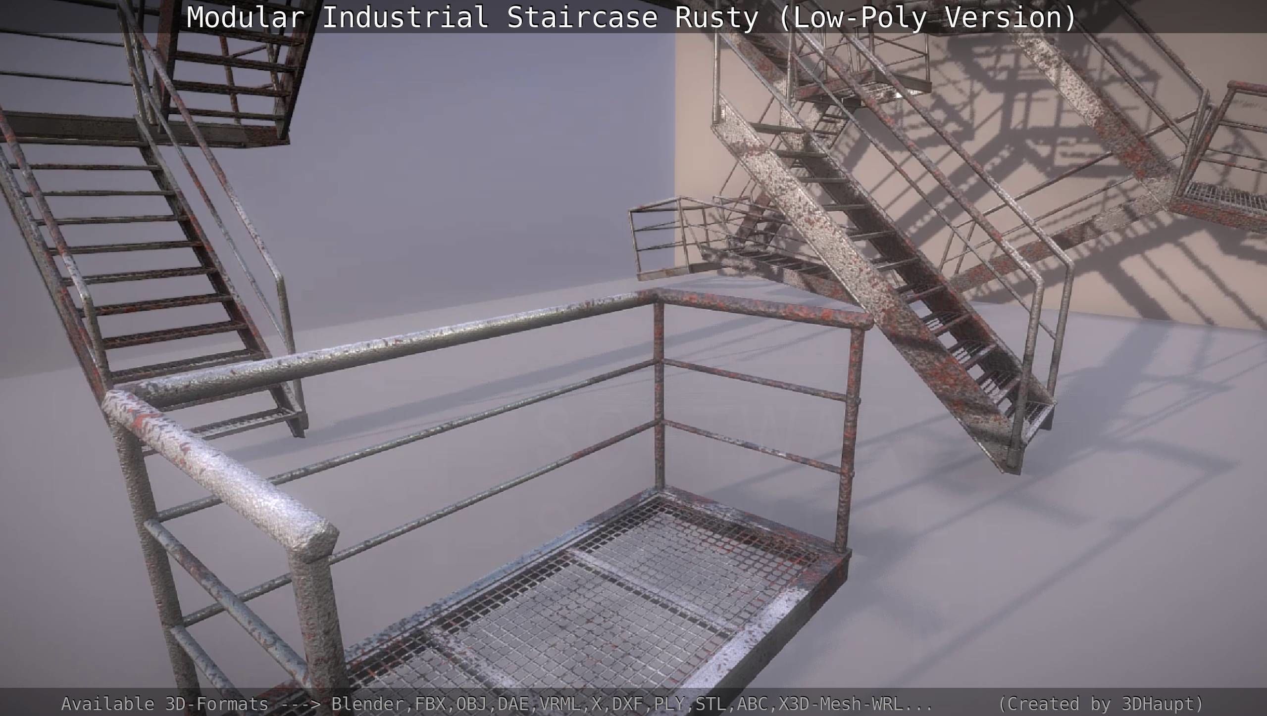 Modular Industrial Staircase Rusty - Low-Poly Version Low-poly 3D model_19