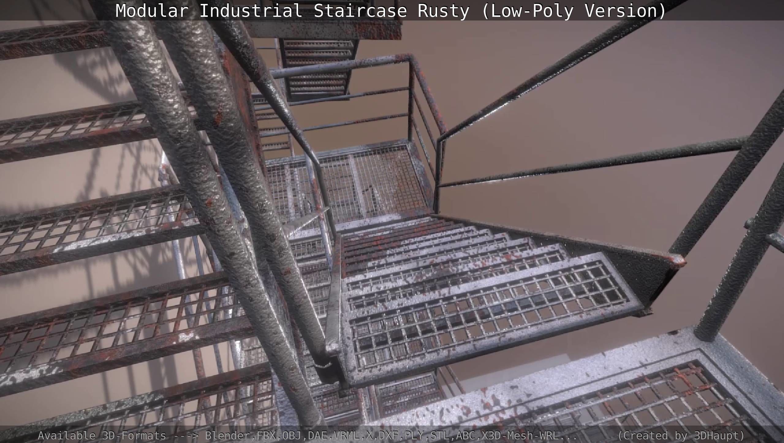 Modular Industrial Staircase Rusty - Low-Poly Version Low-poly 3D model_3