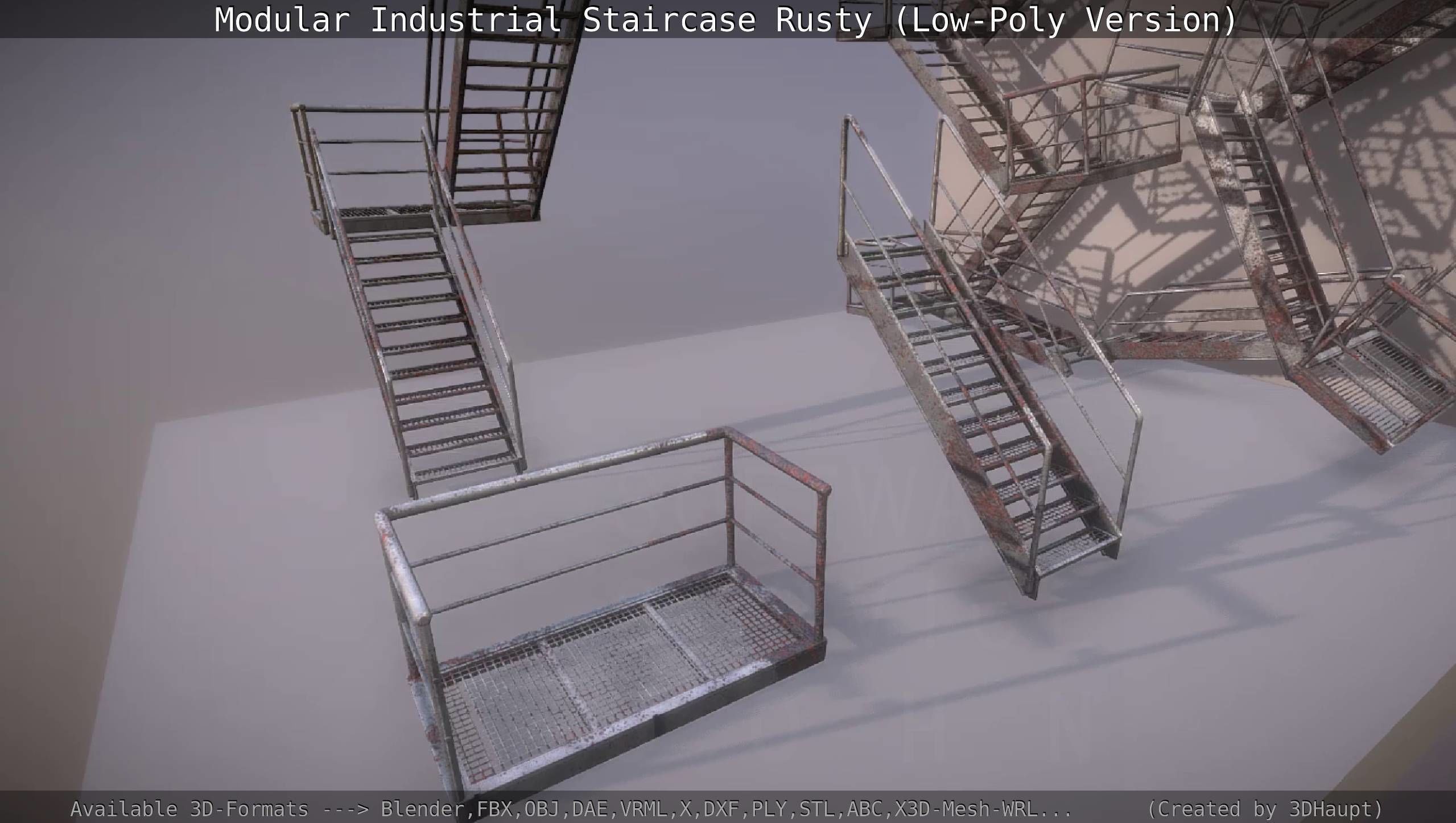 Modular Industrial Staircase Rusty - Low-Poly Version Low-poly 3D model_117