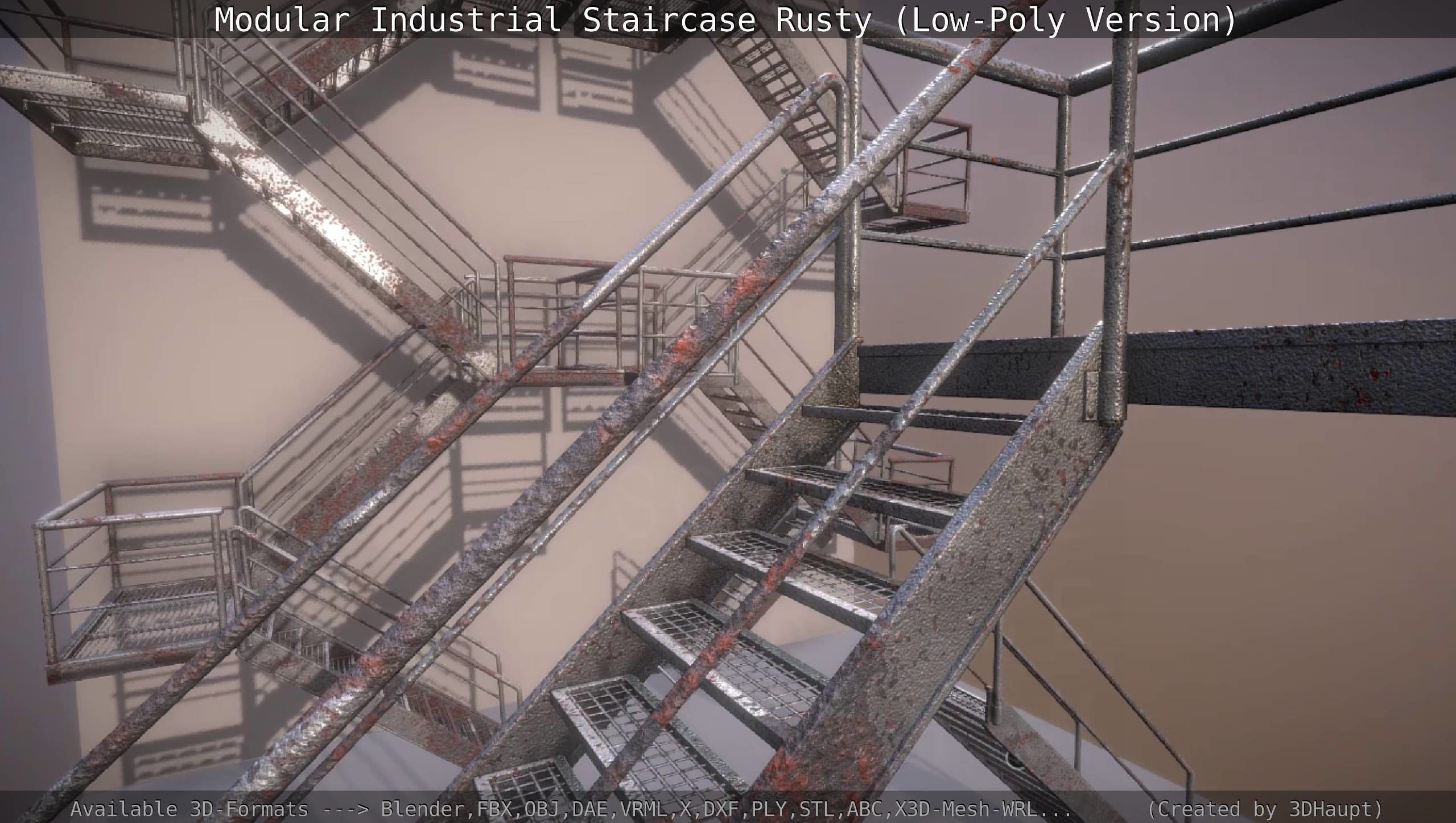 Modular Industrial Staircase Rusty - Low-Poly Version Low-poly 3D model_6