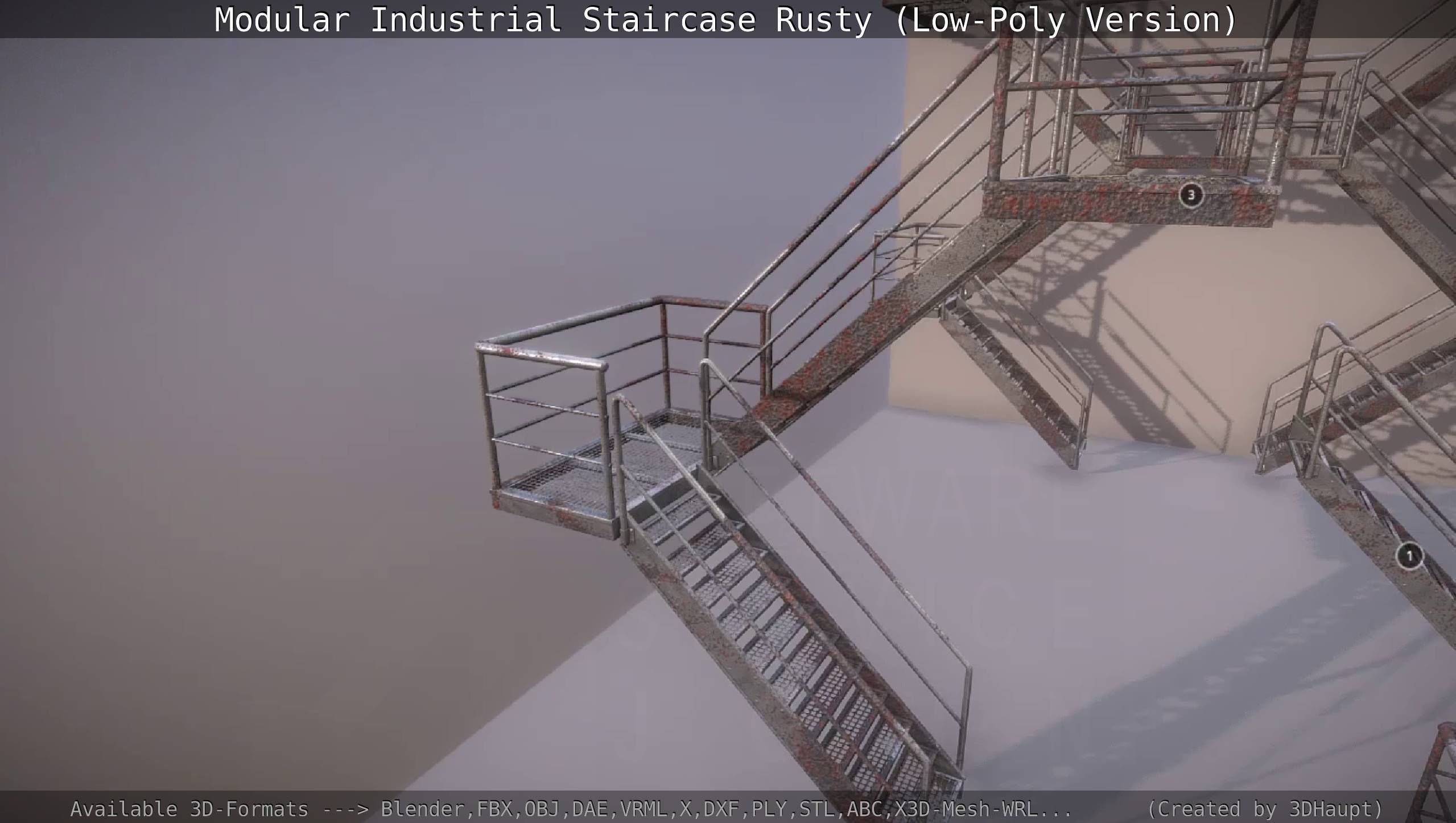 Modular Industrial Staircase Rusty - Low-Poly Version Low-poly 3D model_8