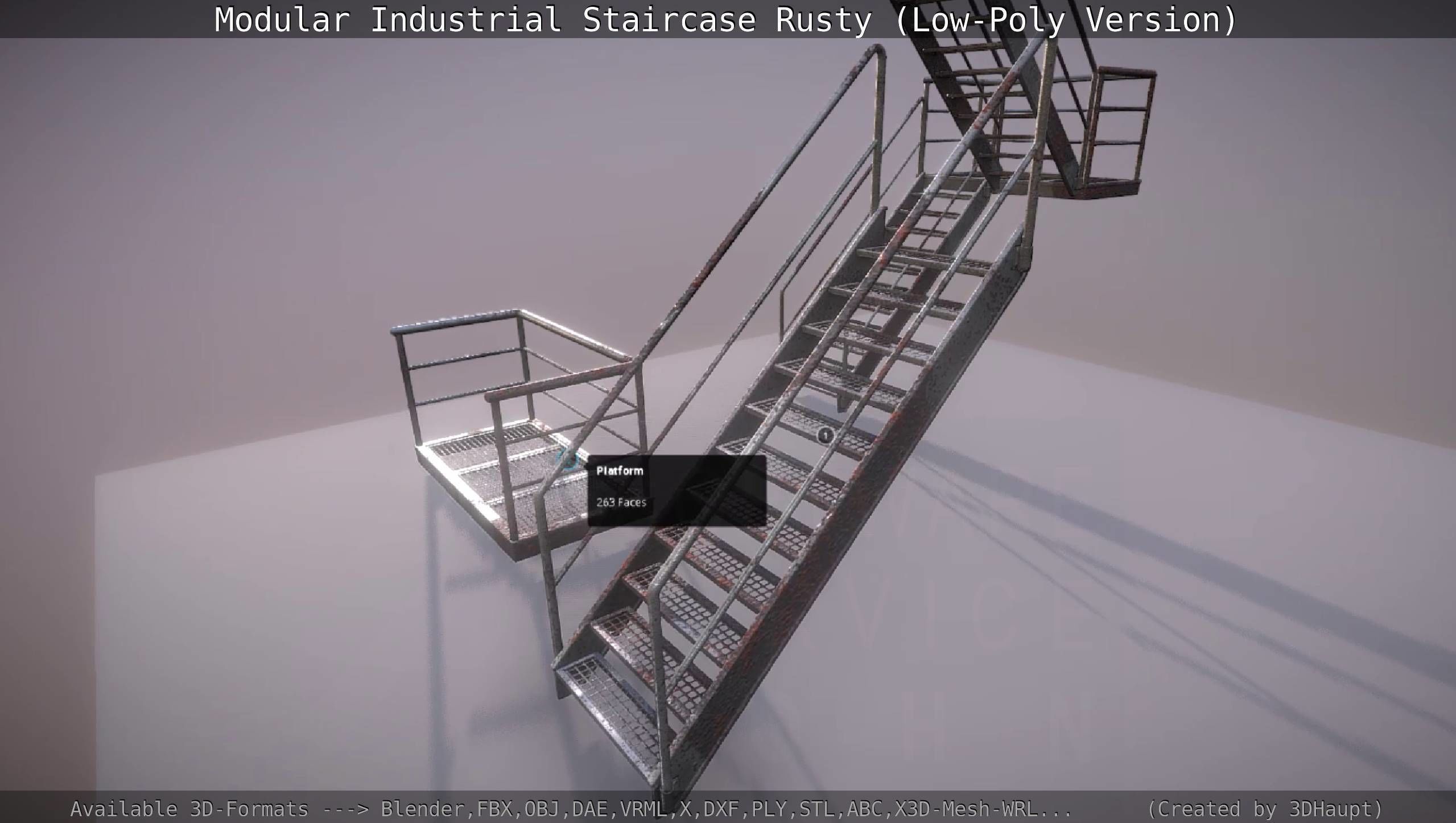 Modular Industrial Staircase Rusty - Low-Poly Version Low-poly 3D model_16