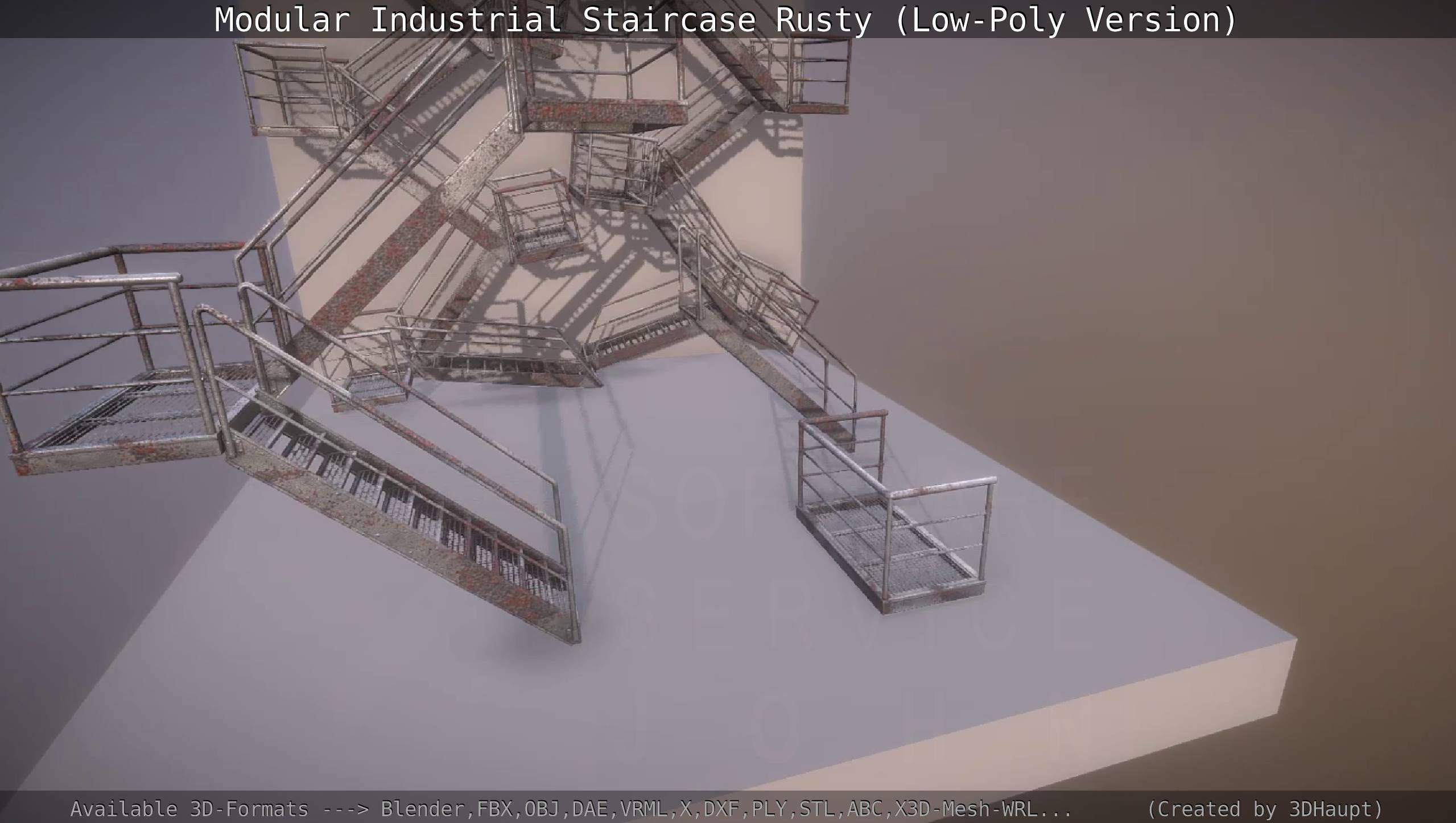 Modular Industrial Staircase Rusty - Low-Poly Version Low-poly 3D model_114