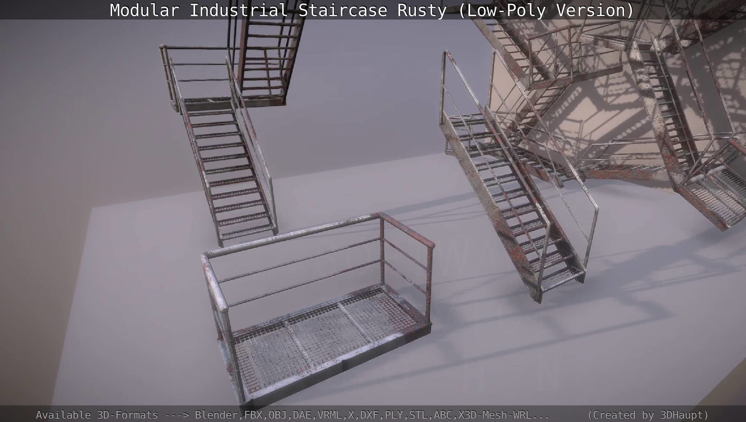 Modular Industrial Staircase Rusty - Low-Poly Version Low-poly 3D model_115