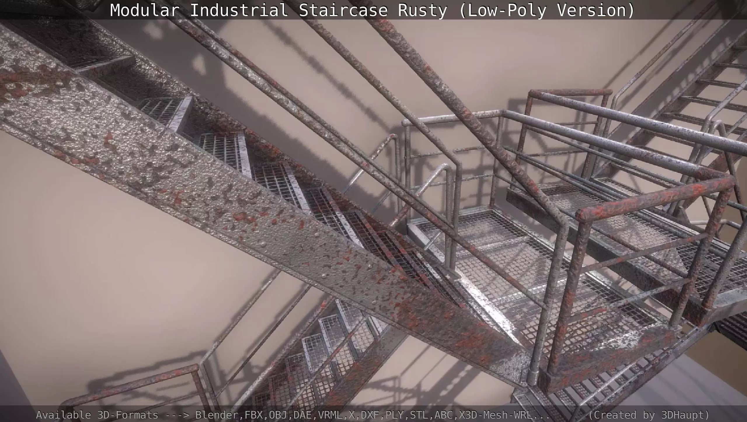 Modular Industrial Staircase Rusty - Low-Poly Version Low-poly 3D model_0