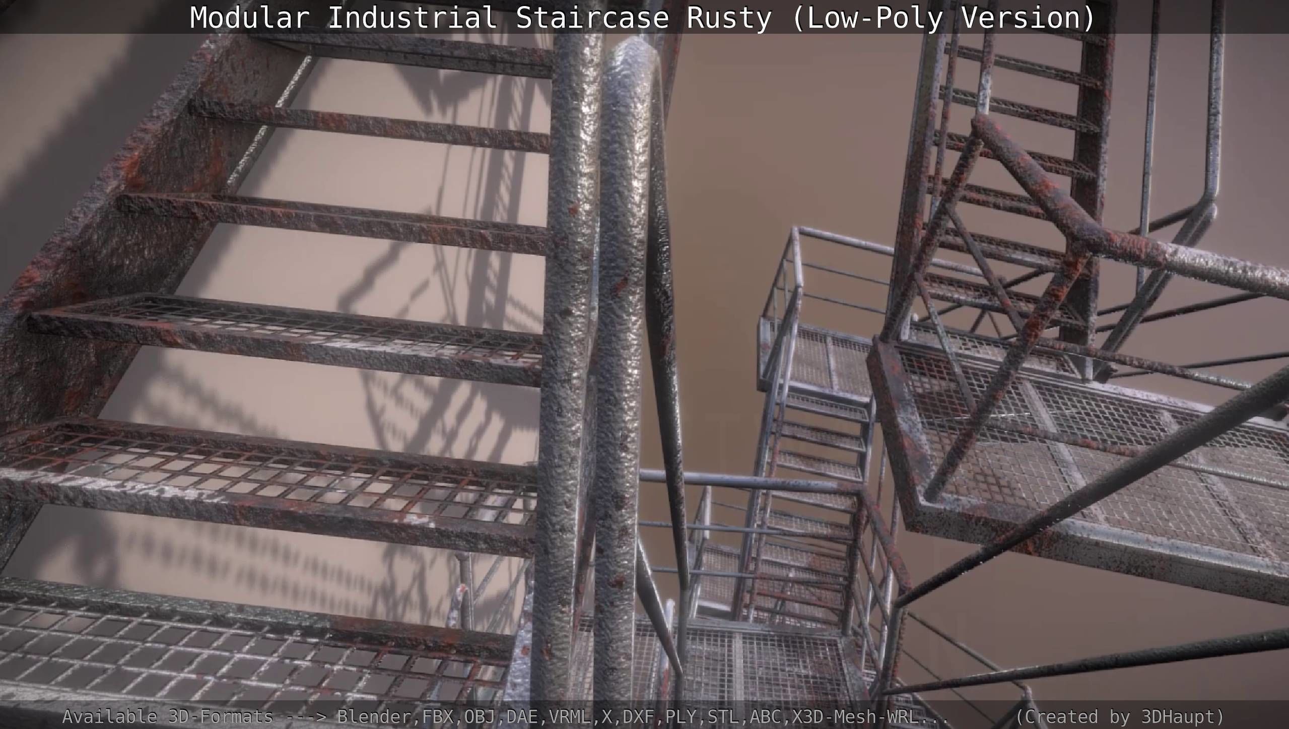 Modular Industrial Staircase Rusty - Low-Poly Version Low-poly 3D model_49