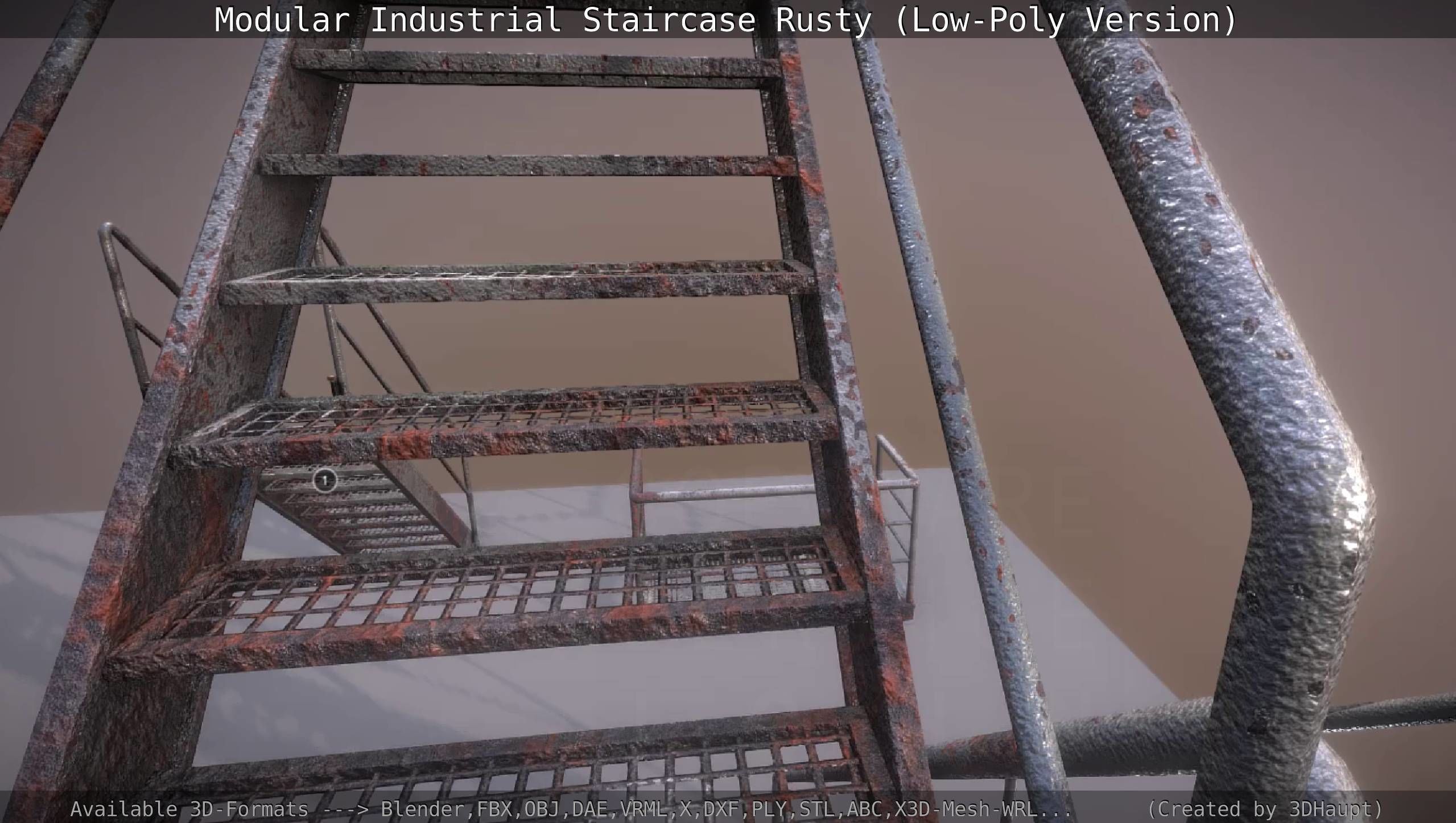 Modular Industrial Staircase Rusty - Low-Poly Version Low-poly 3D model_10