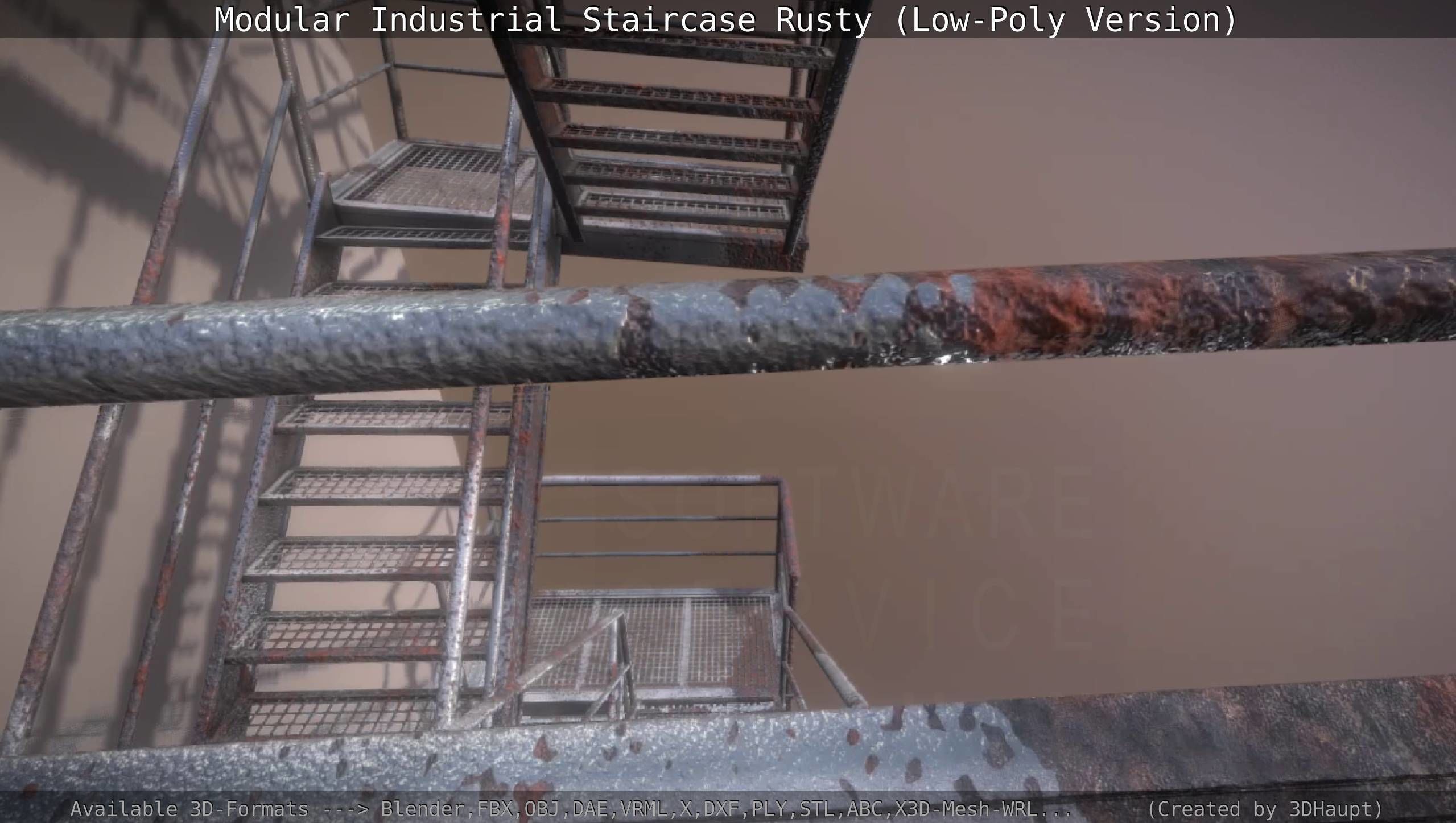 Modular Industrial Staircase Rusty - Low-Poly Version Low-poly 3D model_88