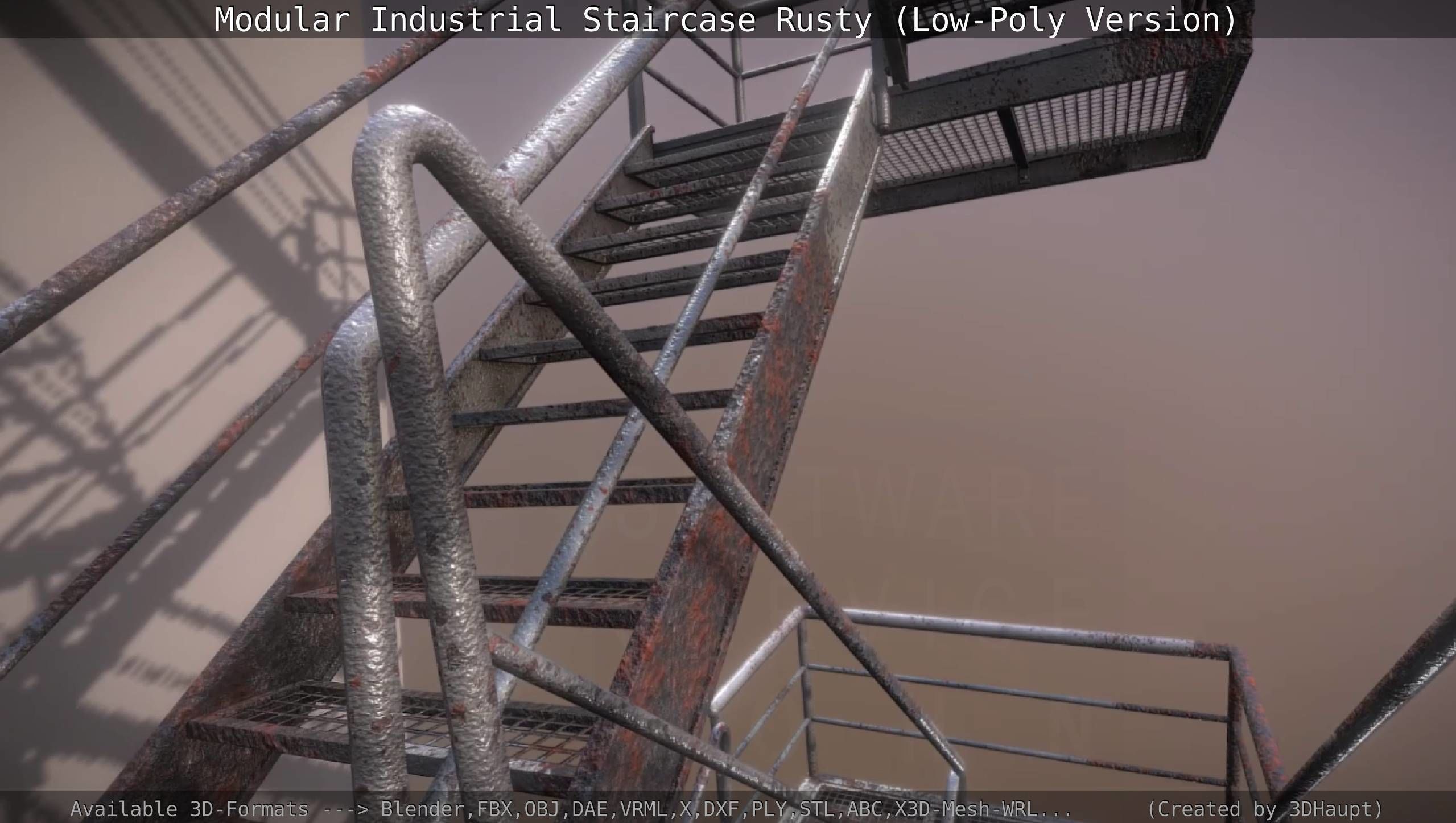 Modular Industrial Staircase Rusty - Low-Poly Version Low-poly 3D model_61