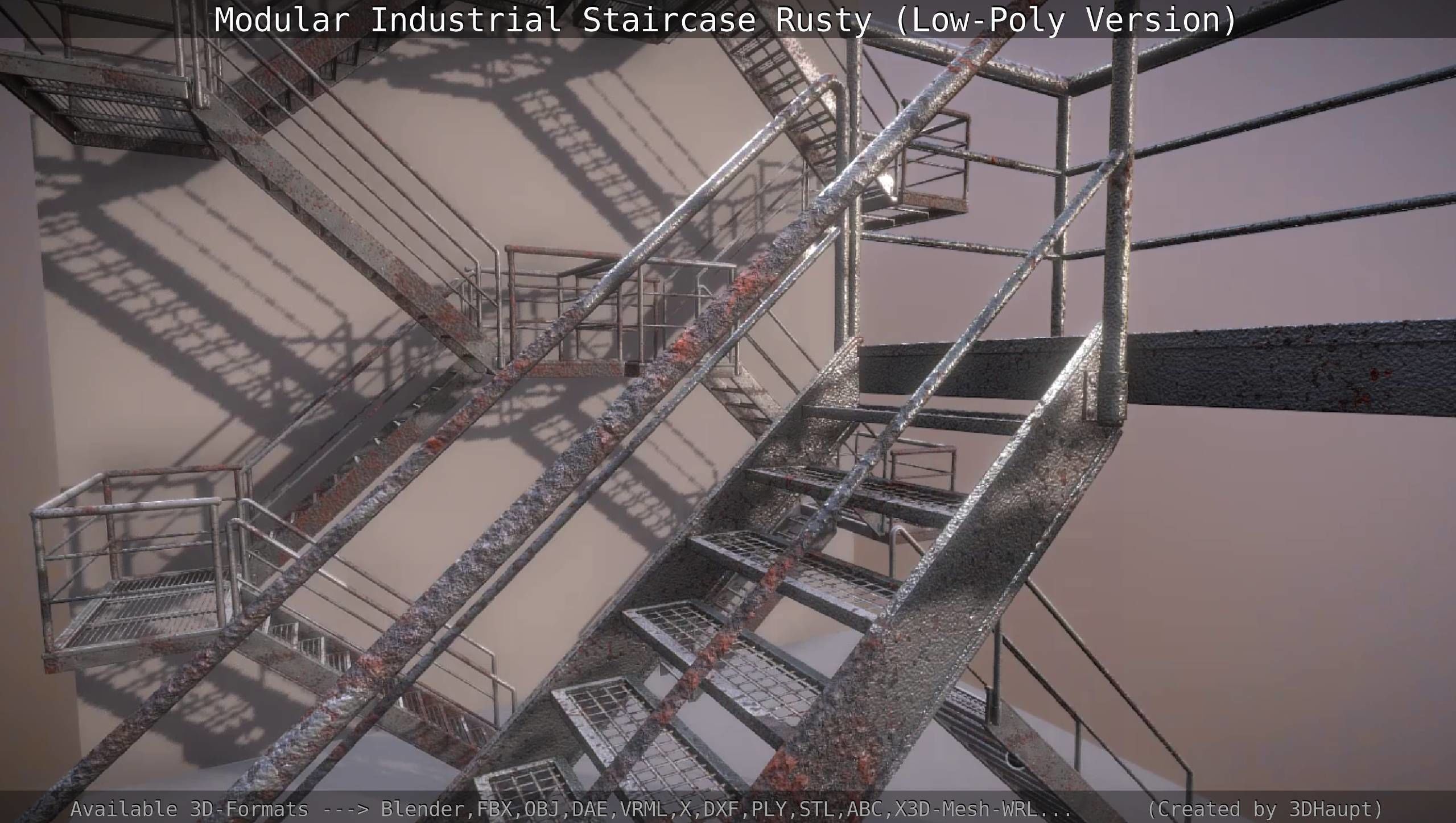 Modular Industrial Staircase Rusty - Low-Poly Version Low-poly 3D model_12