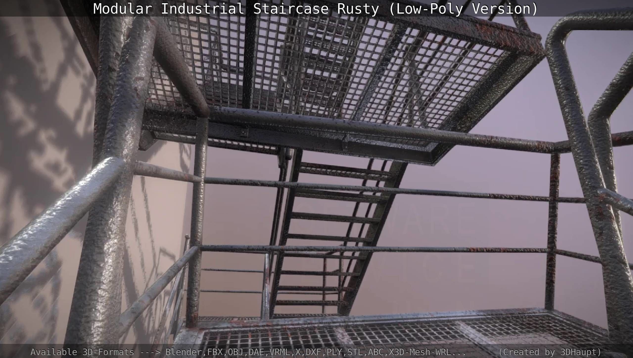Modular Industrial Staircase Rusty - Low-Poly Version Low-poly 3D model_37