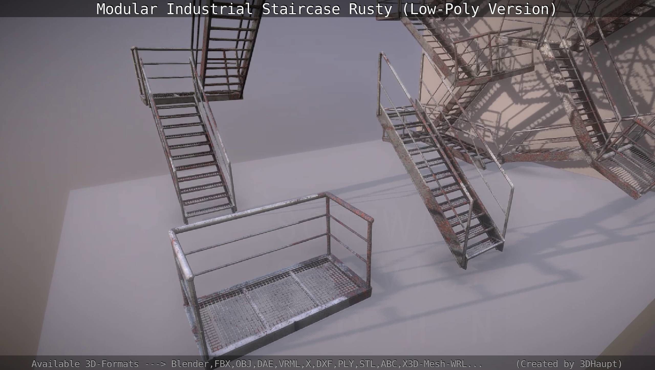 Modular Industrial Staircase Rusty - Low-Poly Version Low-poly 3D model_116