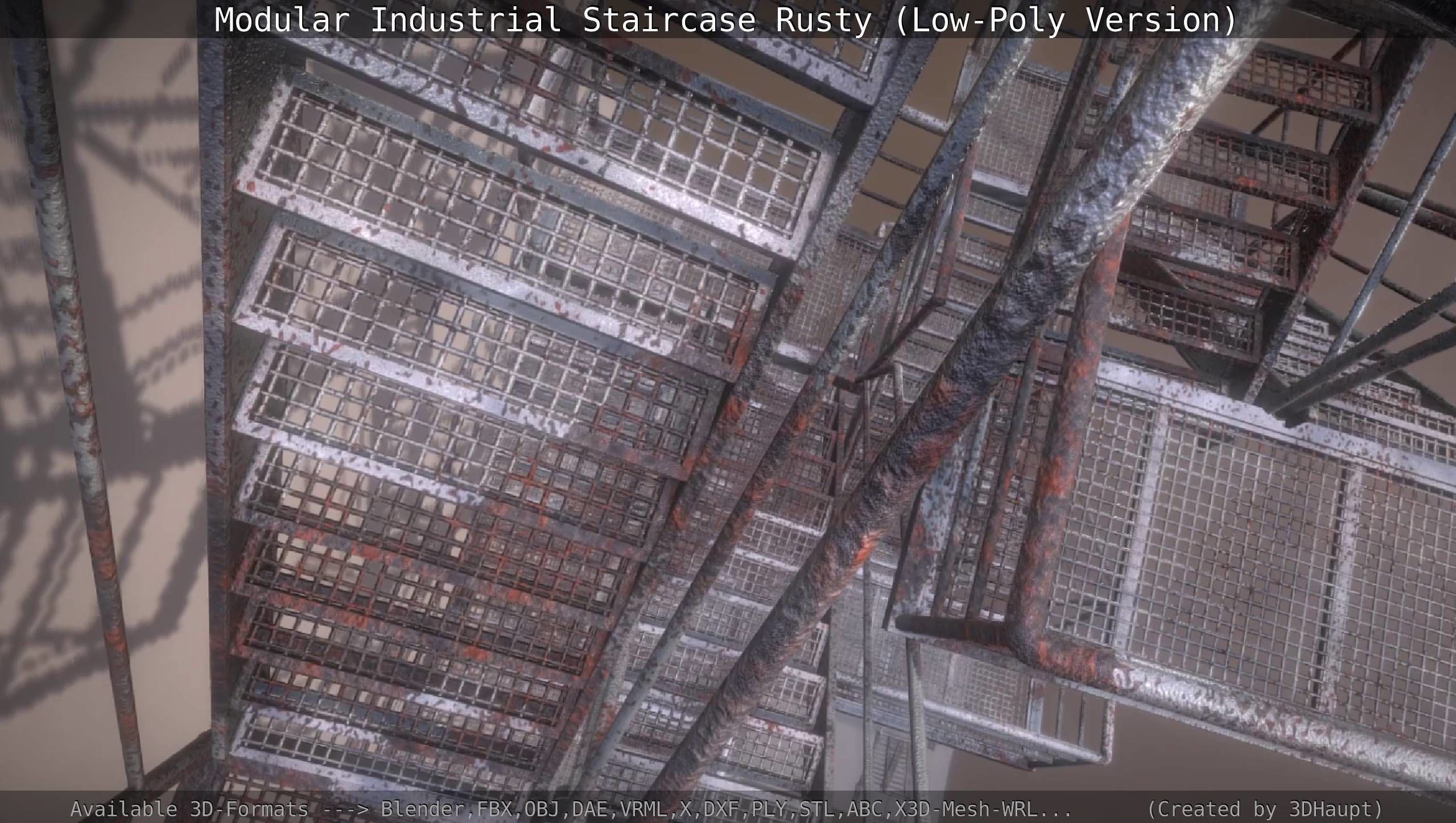Modular Industrial Staircase Rusty - Low-Poly Version Low-poly 3D model_2