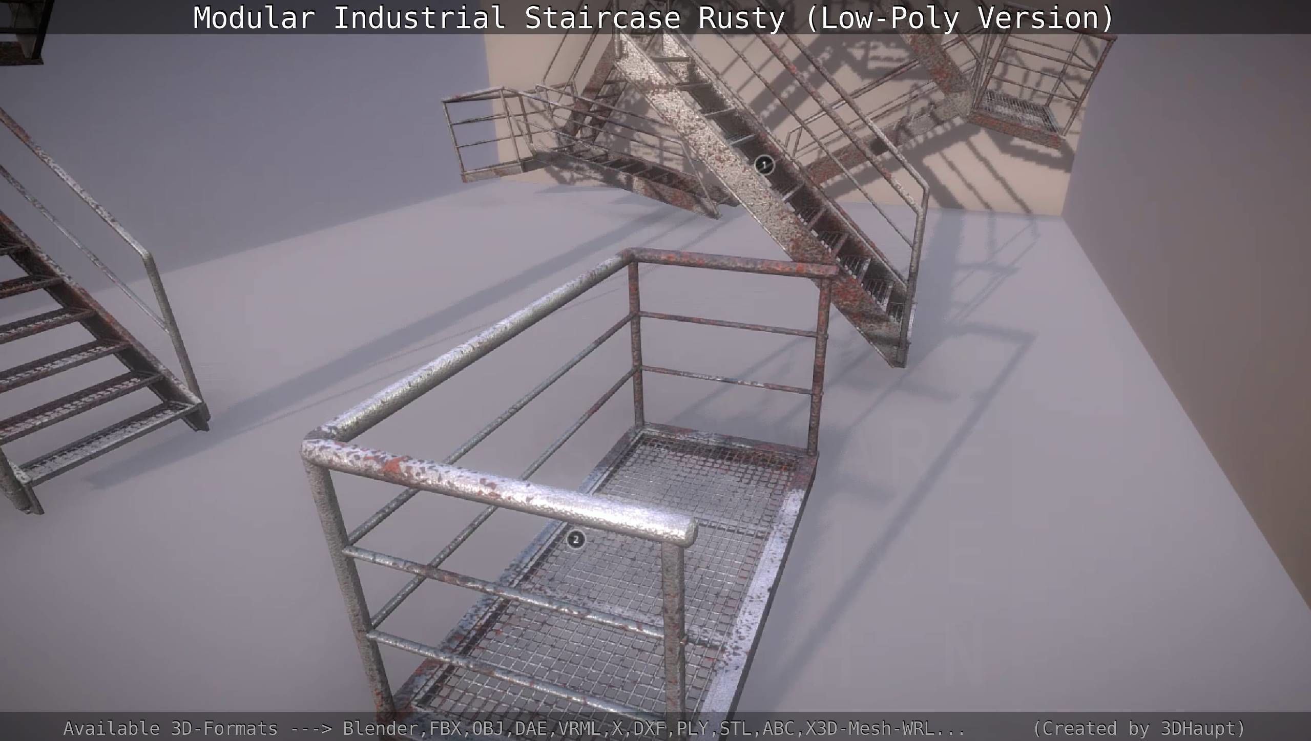 Modular Industrial Staircase Rusty - Low-Poly Version Low-poly 3D model_17