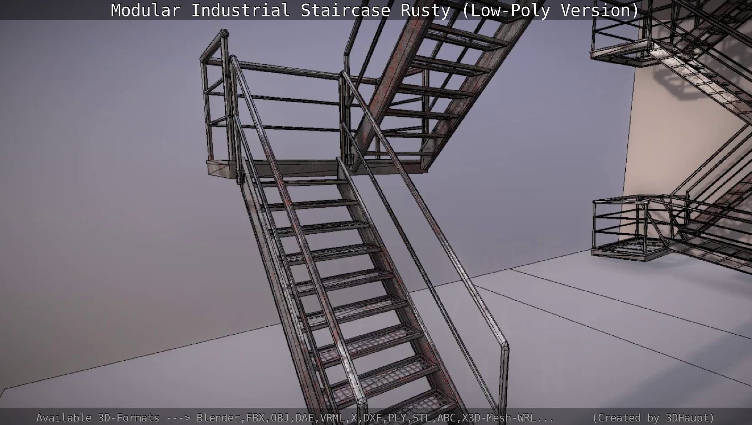 Modular Industrial Staircase Rusty - Low-Poly Version Low-poly 3D model_94