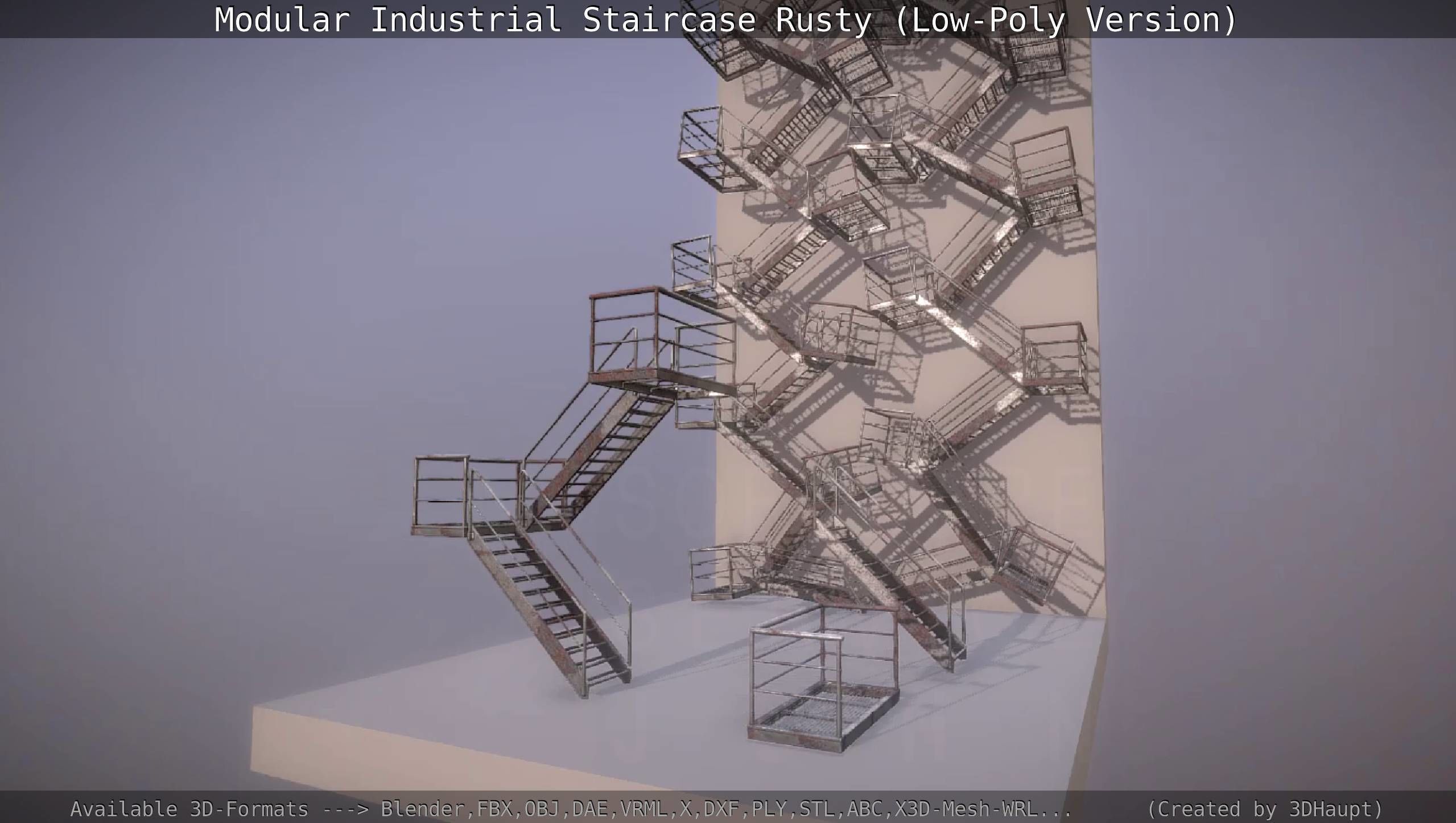 Modular Industrial Staircase Rusty - Low-Poly Version Low-poly 3D model_112