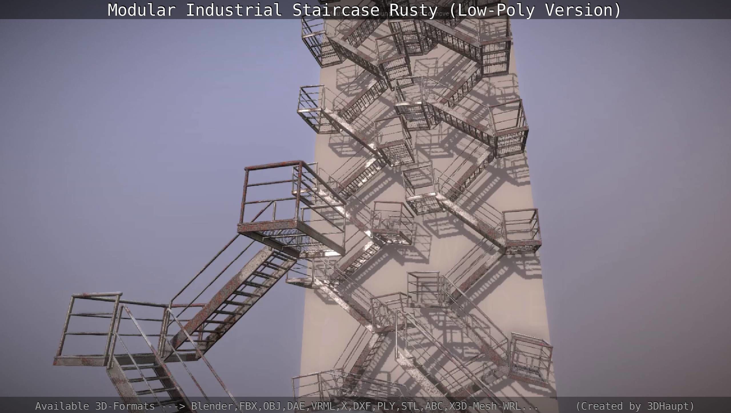 Modular Industrial Staircase Rusty - Low-Poly Version Low-poly 3D model_21