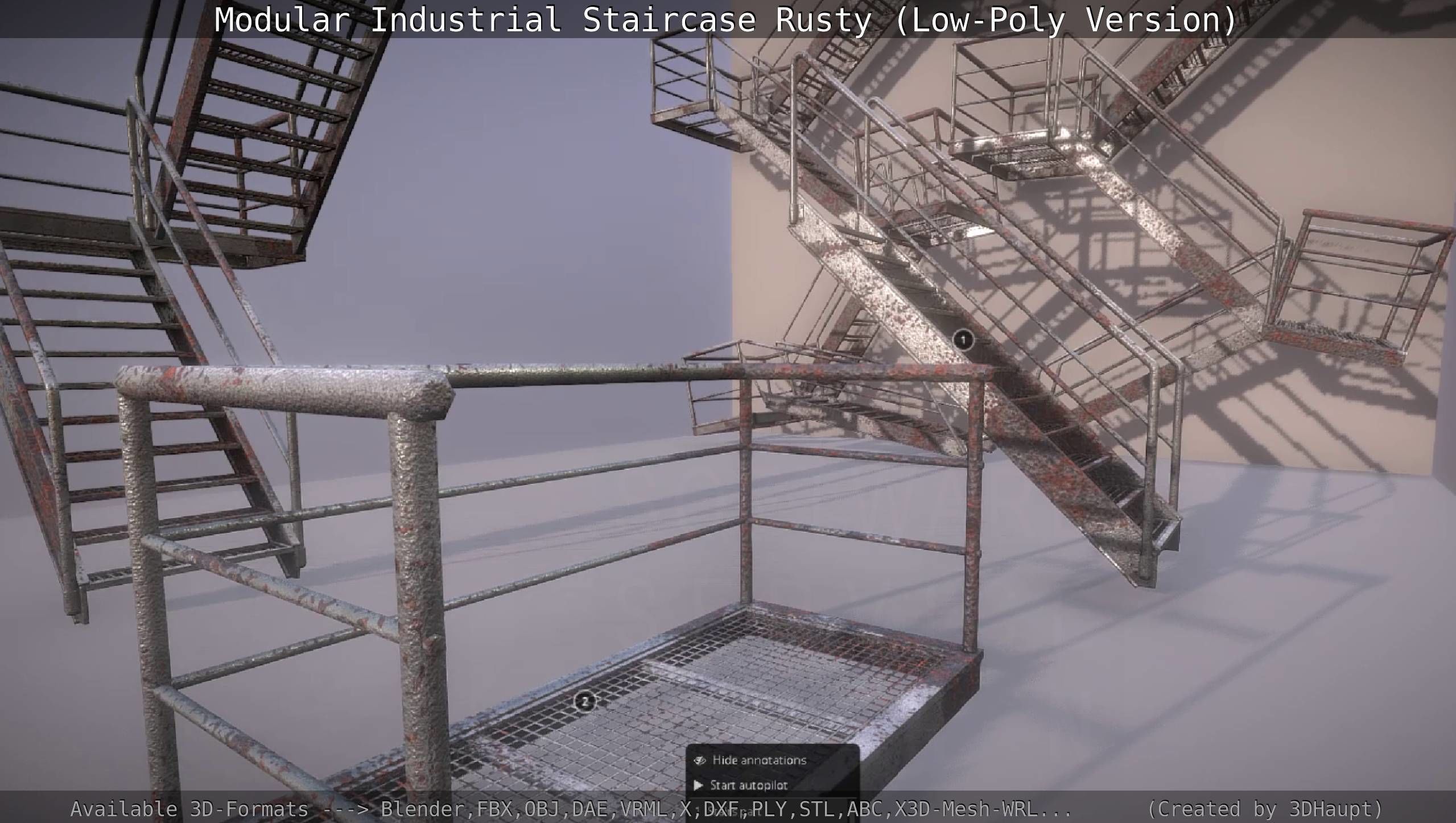 Modular Industrial Staircase Rusty - Low-Poly Version Low-poly 3D model_18