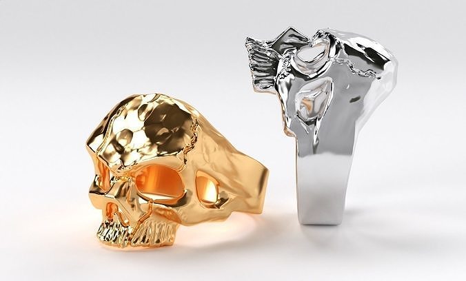 brutal cracked skull ring gold 3D print model
