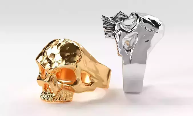 brutal cracked skull ring gold