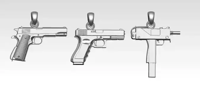 Lot of 3 gun pendants necklace  3D print model