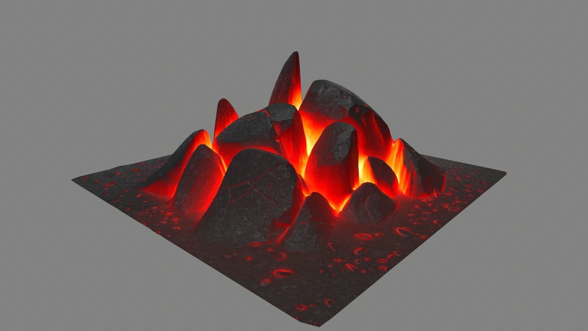 rocks fire burning in square Low-poly 3D model_2