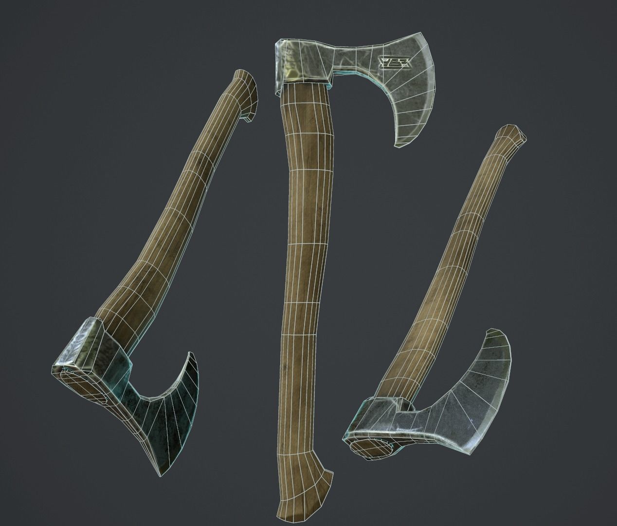 ax with ornament Low-poly 3D model_4