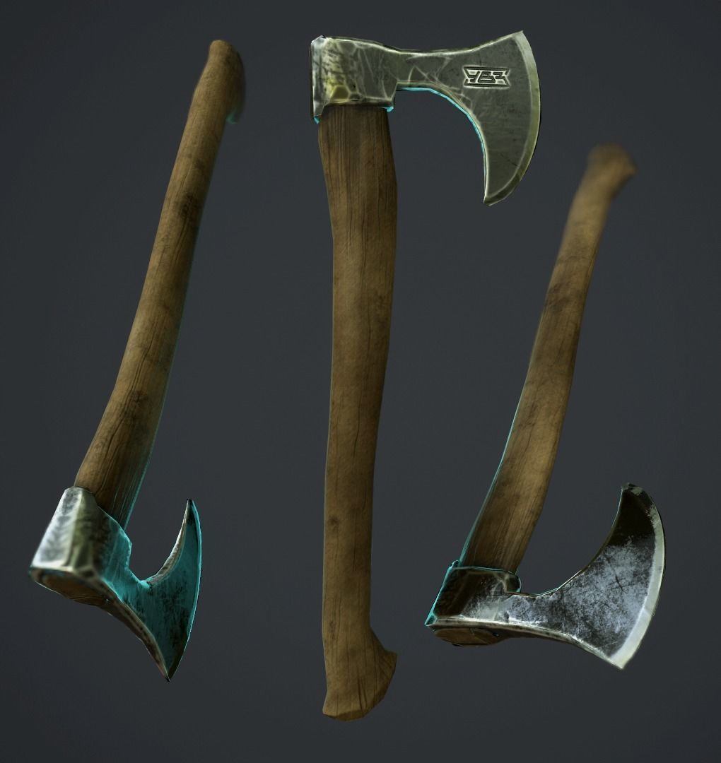 ax with ornament Low-poly 3D model_3