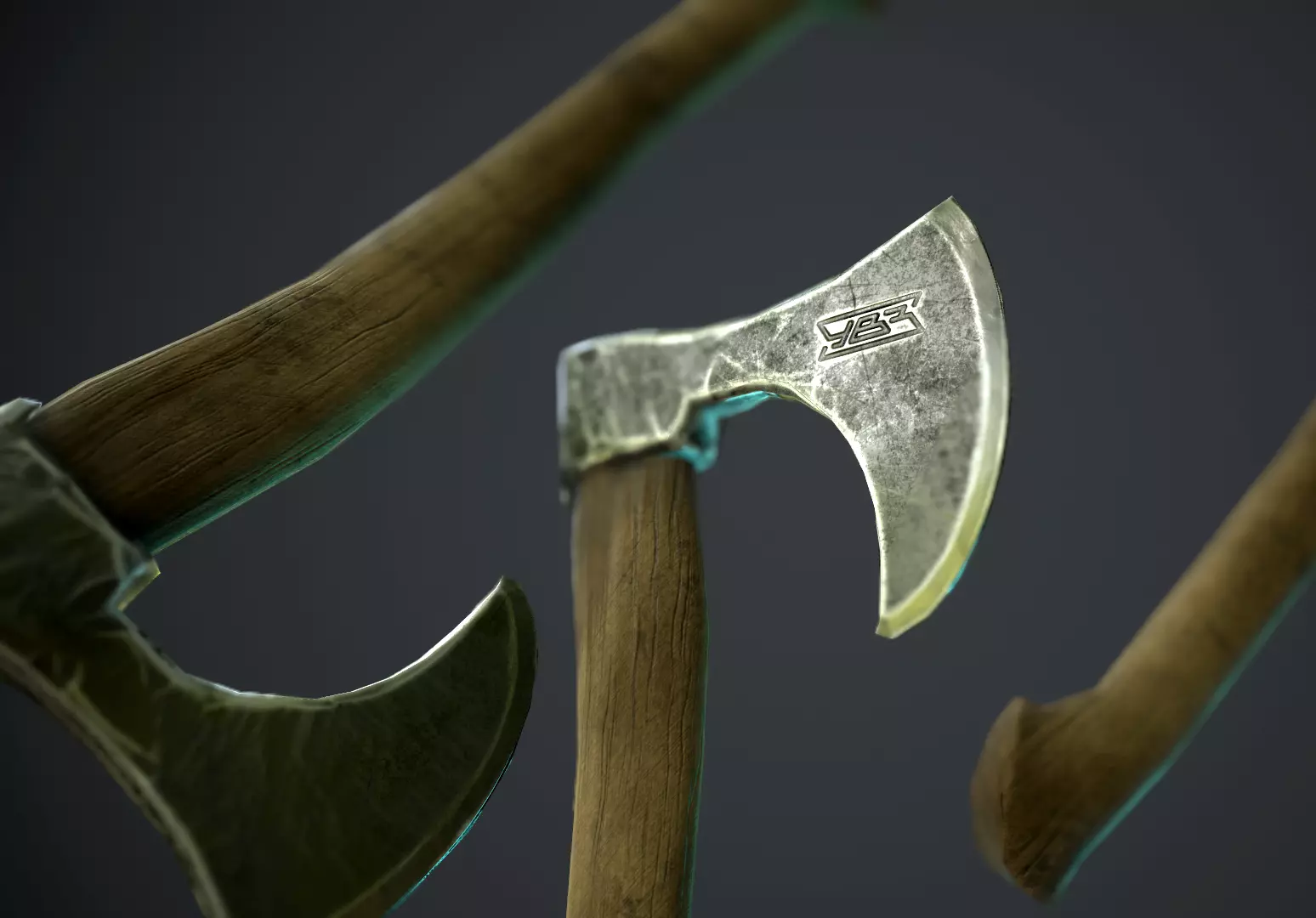 ax with ornament Low-poly 3D model_0