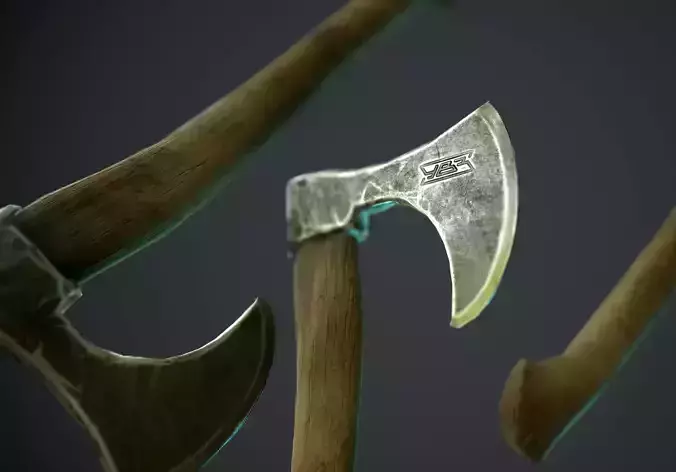 ax with ornament Low-poly 3D model