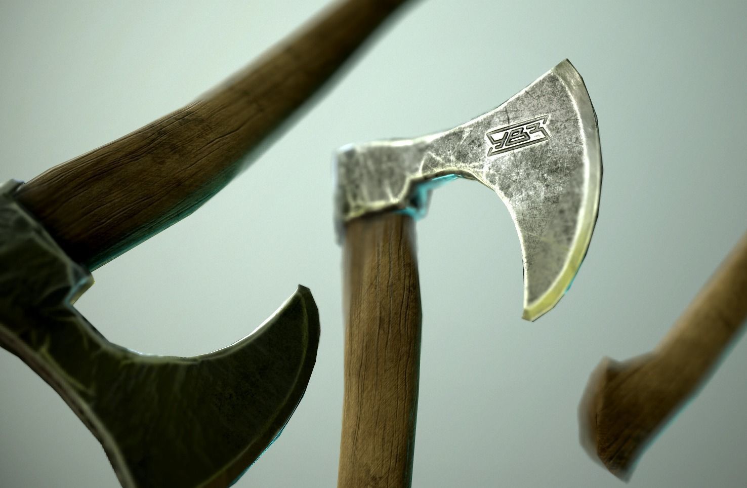 ax with ornament Low-poly 3D model_2